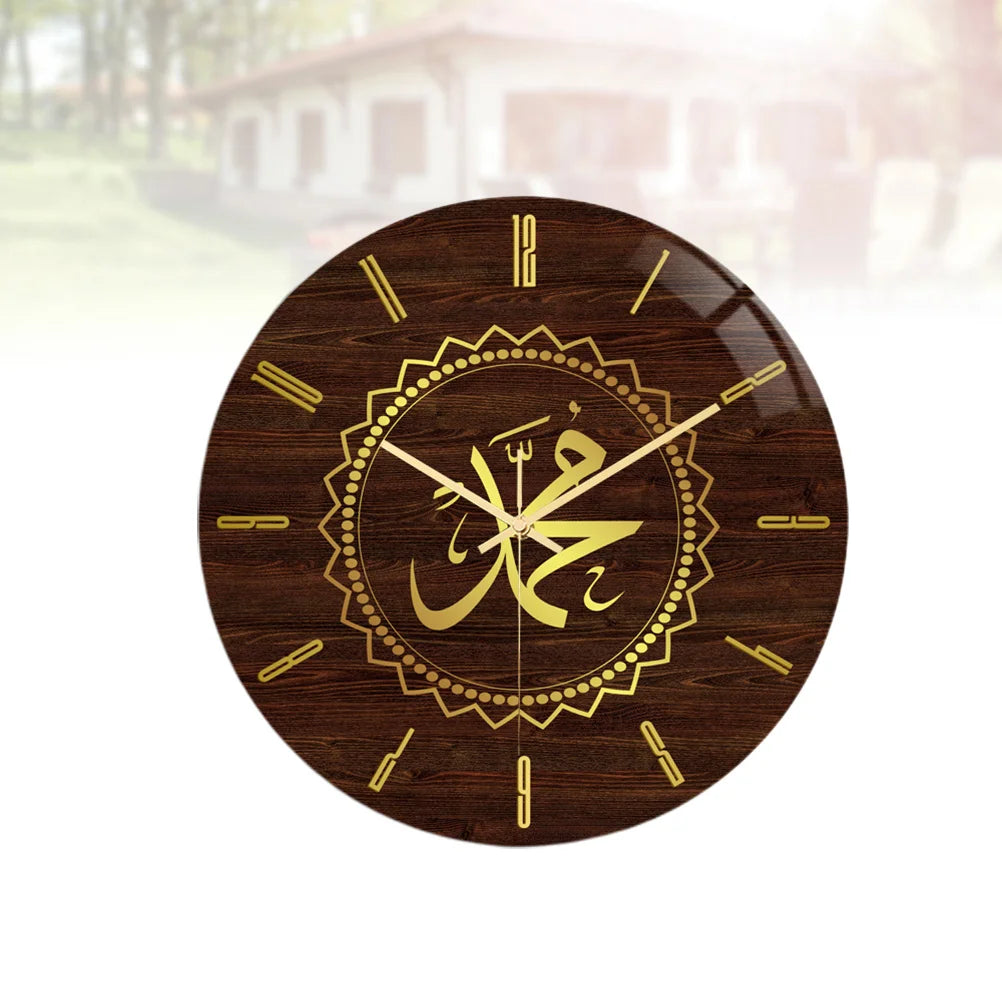 Muslim Ramadan Eid Pattern Wall Clock Rustic Round Design Silent Sweep Home Bedroom Living Room Accurate Timekeeping