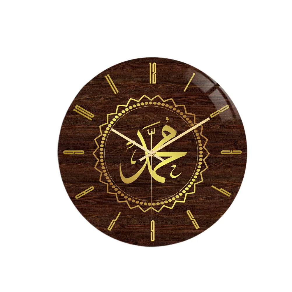 Muslim Ramadan Eid Pattern Wall Clock Rustic Round Design Silent Sweep Home Bedroom Living Room Accurate Timekeeping