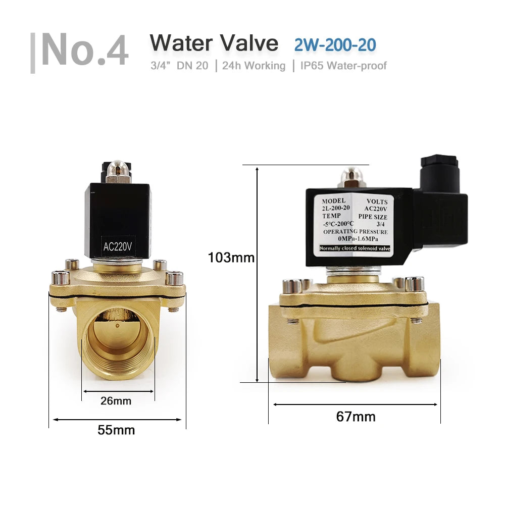 1/2" 3/4" 1" Normally Closed Brass Electric Solenoid Valve DN15 DN20 DN25 Pneumatic For Water Oil Air 12V 24V 220V