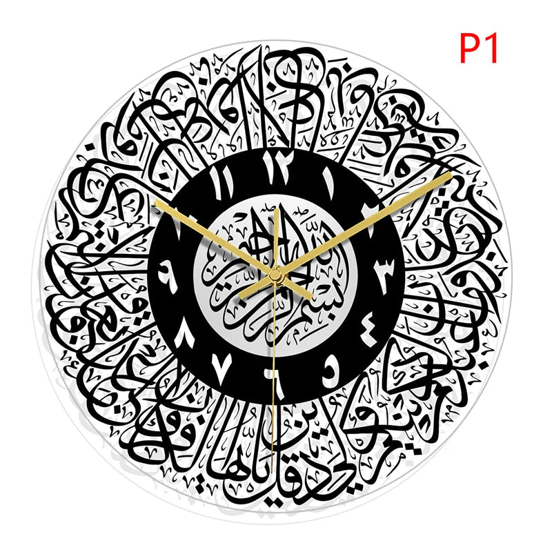 1pc Acrylic Mirror Decorative Clock Islamic Calligraphy Decoration Silent Wall Decor Home Clock Clock Wall 3d Pendulum