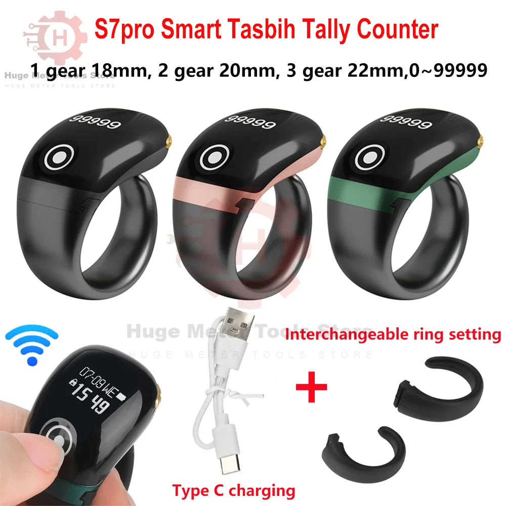 Smart Tasbih Tally Counter High-quality Muslims Tasbeeh Zikr Ring Prayer Time Vibration Reminder 0~99999 Type-C Ring Counters