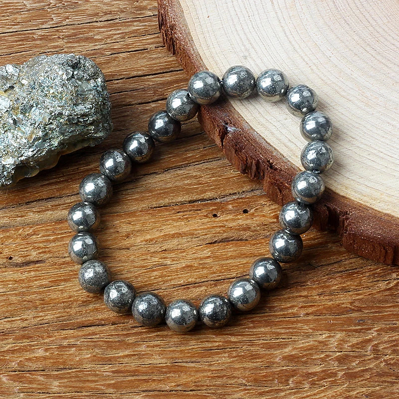 6/8MM Natural Pyrite Stone Bracelet for Men Promoting Blood Circulation Healing Energy Meditation Women Bracelets Jewelry Gifts