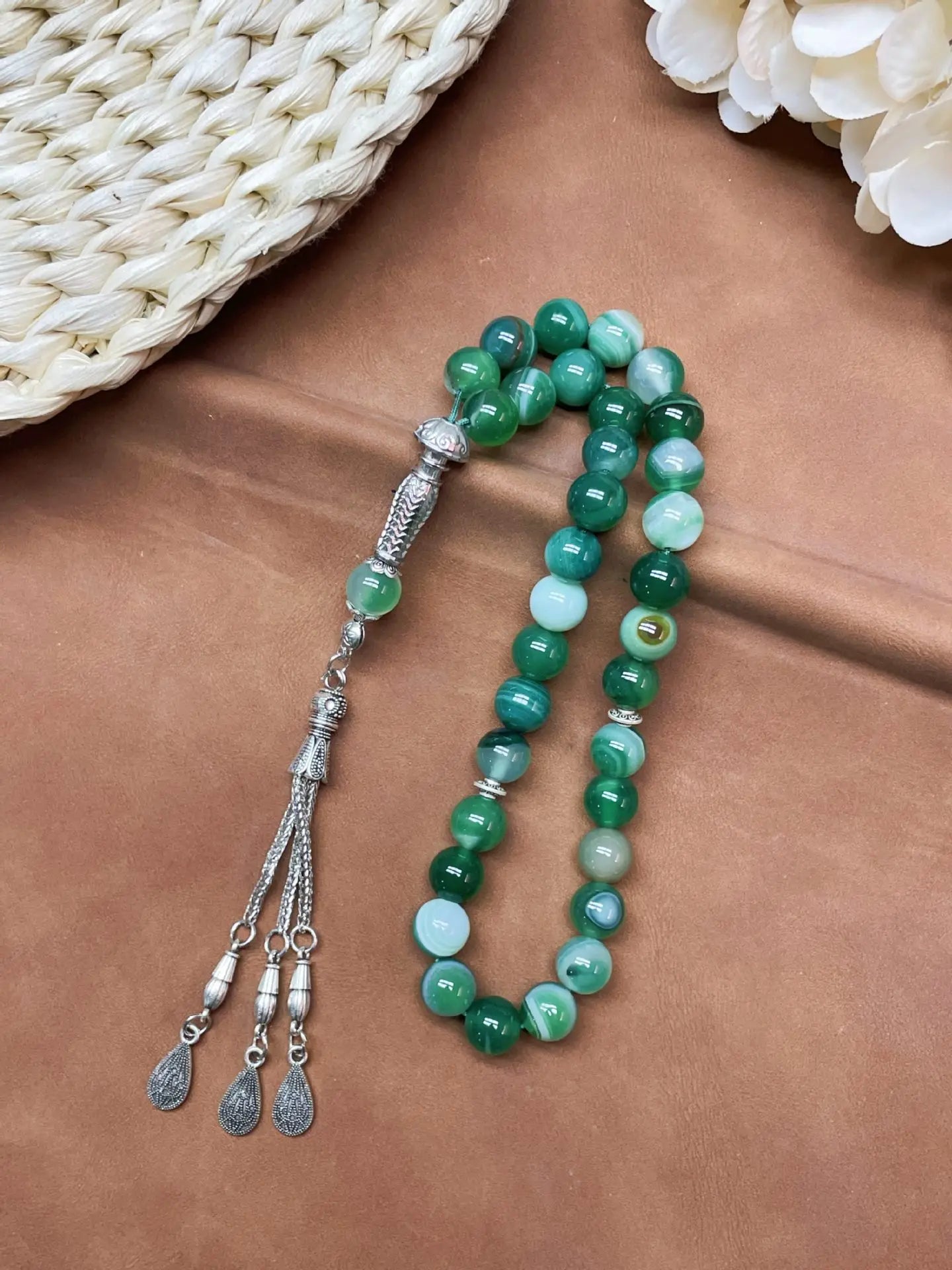 11pcs Islamic 33 Beads Glass Tasbih Arabic Prayer Misbaha Sebha Bracelet Hand Chain Muslim Rosary Jewelry for Men Women Gift