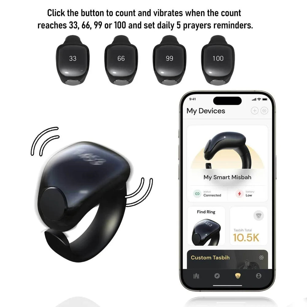 Gifts Adjustable Tasbih Counter Zikr Rings Waterproof 3 Size(18/20/22mm) Finger Counter APP Support Muslims Digital Counter