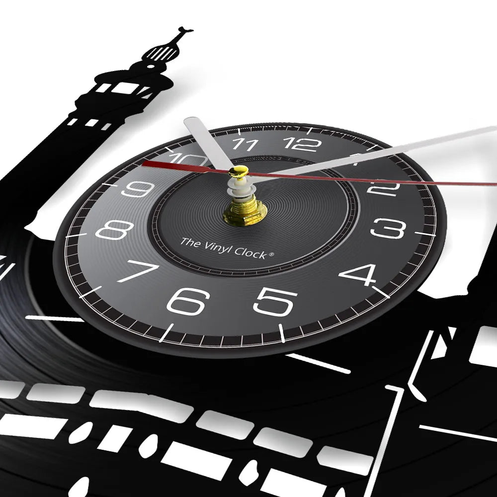 Famous City Mecca Wall Sign Vinyl Record Wall Clock Islamic Vintage Wall Clock Kaba Muslim Architecture Home Decor Clock Gift