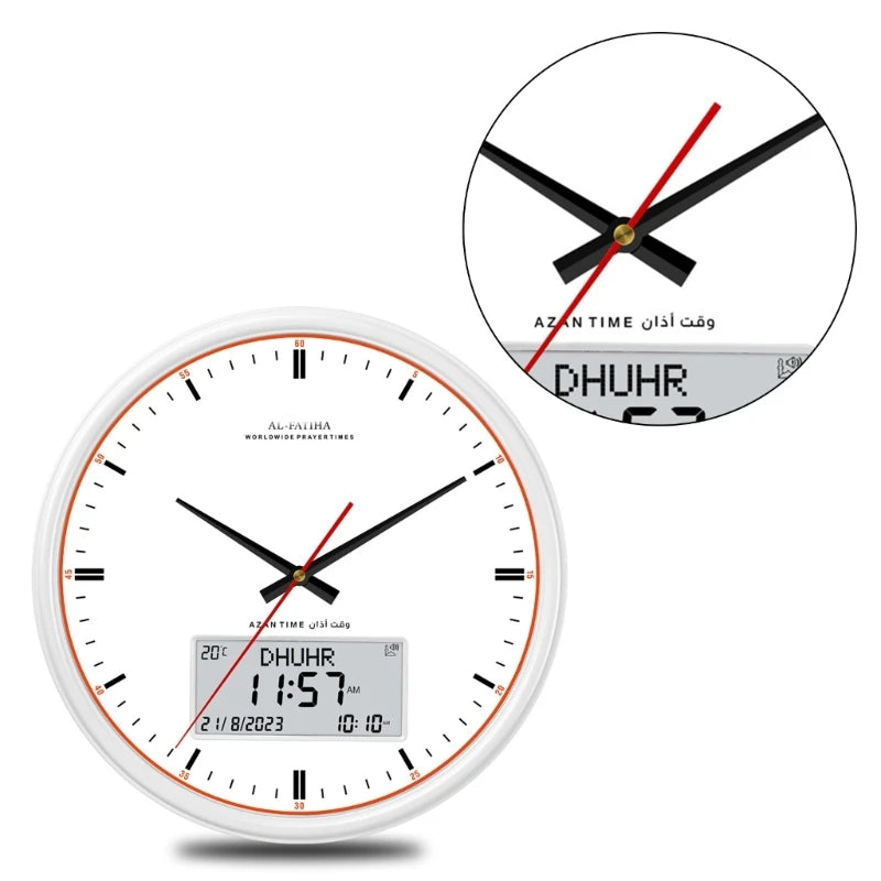 Contemporary Wall Clock Round Azan Clock 13inch Screen with Smooth Operation N0HC