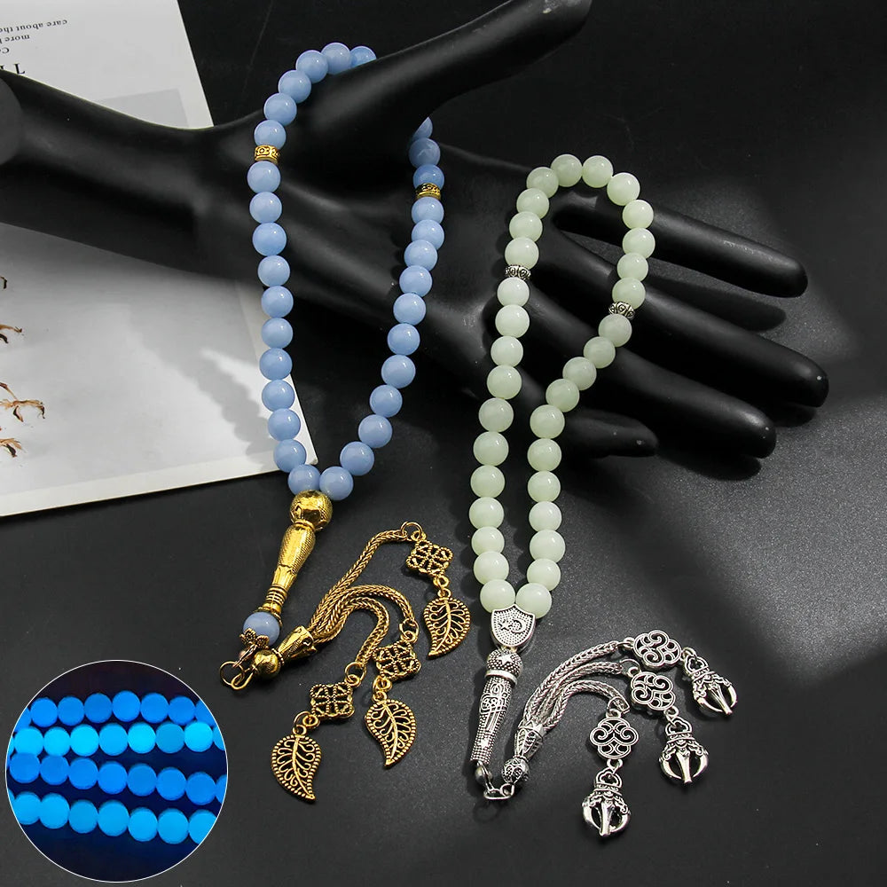 Creative 33 Luminous Stone Muslim Rosary Bracelet 8mm Handmade Prayer Bead Bracelet (Dhikr) Ideal Gift for Ramadan