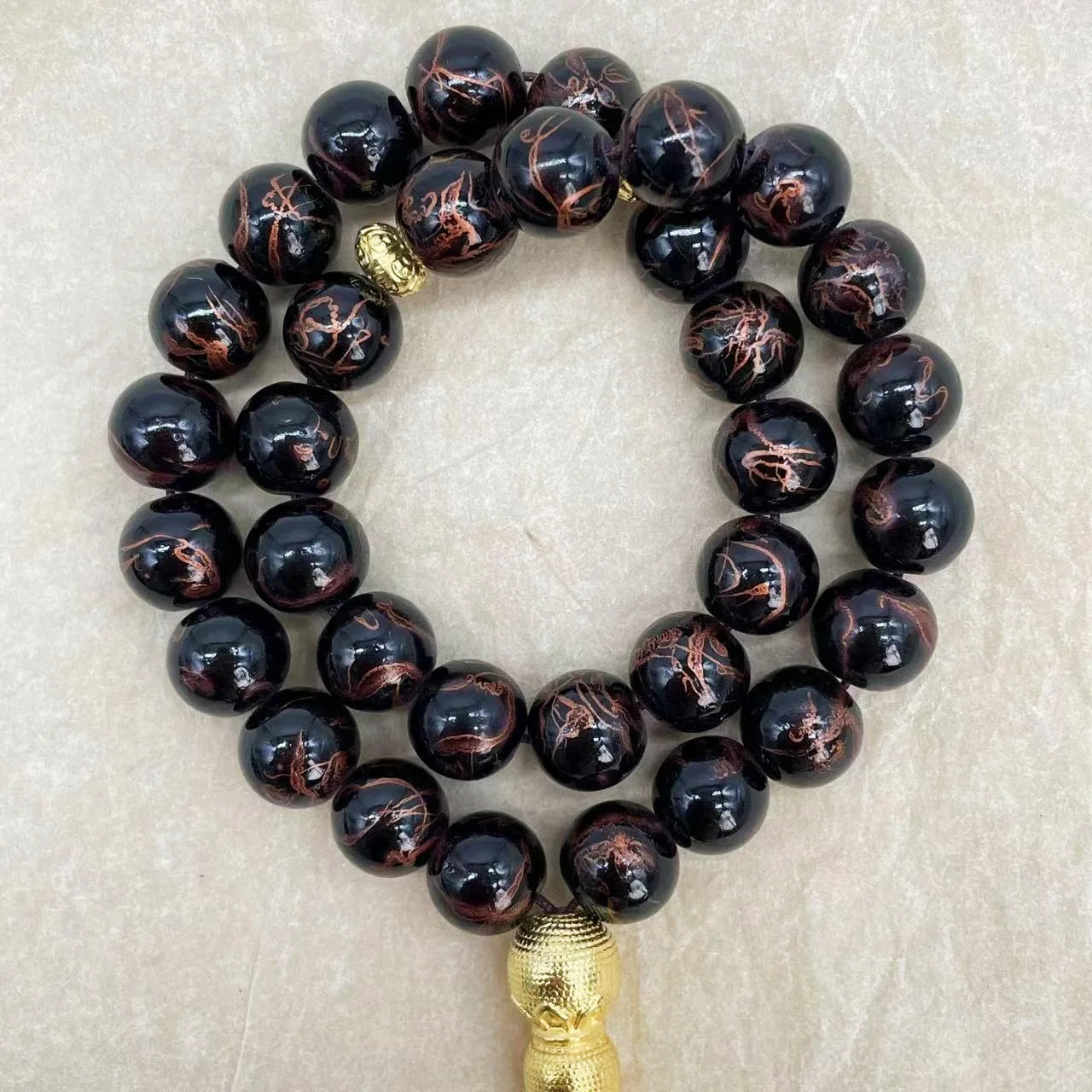 33 Beads 10mm Textured Glass Tasbih, Multicolor Arabic Prayer Beads for Muslim Worship, Handmade Ramadan Gift for Friends