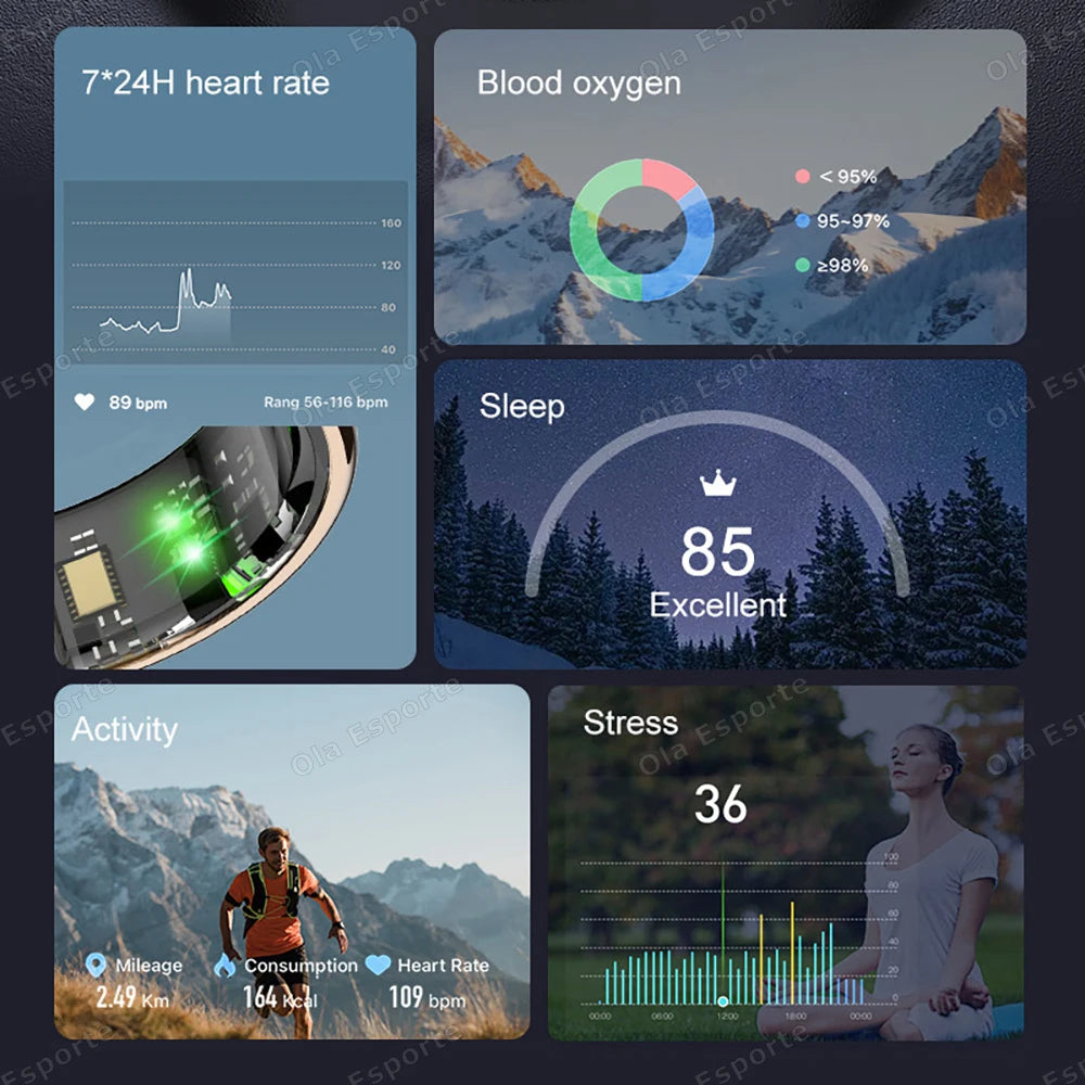 R11 Smart Ring with Display Screen and Touch, Zikr Tasbih Counter, With Charging Box, Health Manager,5ATM Waterproof For Android