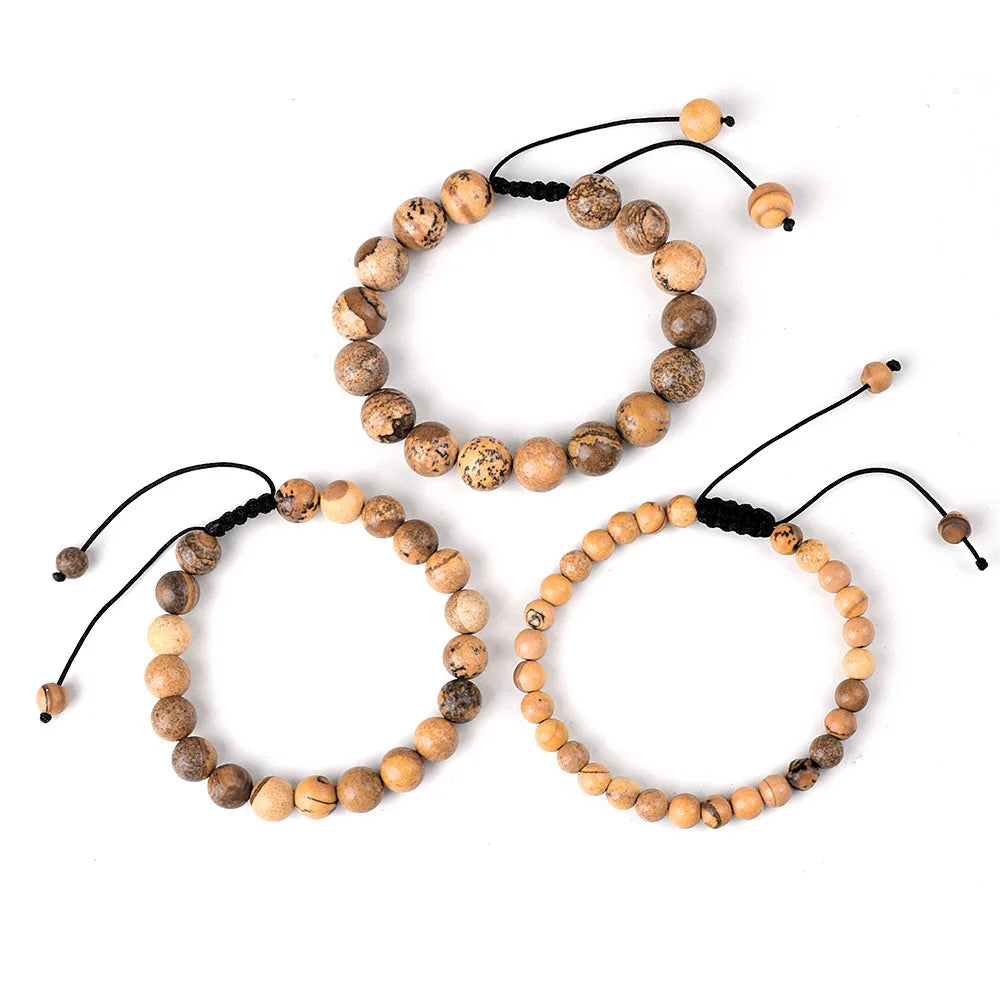 6mm 8mm 10mm Natural Stone Bracelet, Tiger Eye Agate Lava Bead Unisex Adjustable Handwoven Boho Jewelry Gift for Men Women