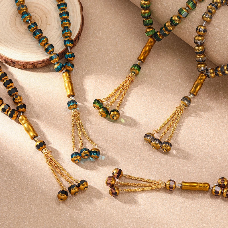 33PCS Holy Muslim Crystal Rosary Prayer Beads Glass Loose Islamic Prayer Beaded Bracelets Prayer Jewelry Accessories Wholesale