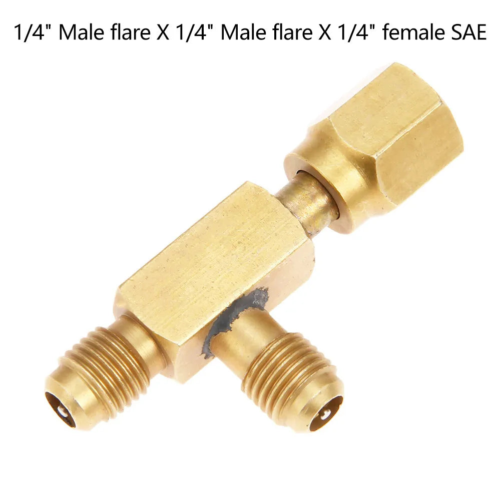 1pc T Type Adapter Tee Adapter 1/4X1/4X1/4\"SAE Flare Add Gauge Deep Vacuum Pump/Manifold Set Solid Brass Tee Adapter