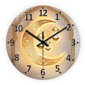 A Modern Accessible Luxury Golden Moon Lantern 4mm Thickeneded Tempered Glass Wall Clock Living Room Bedroom Kitchen Home Decoration Wall Clock Silent Quartz Clock Kaishi Gift 12 Inches 14 Inches 16inch (No Battery)
