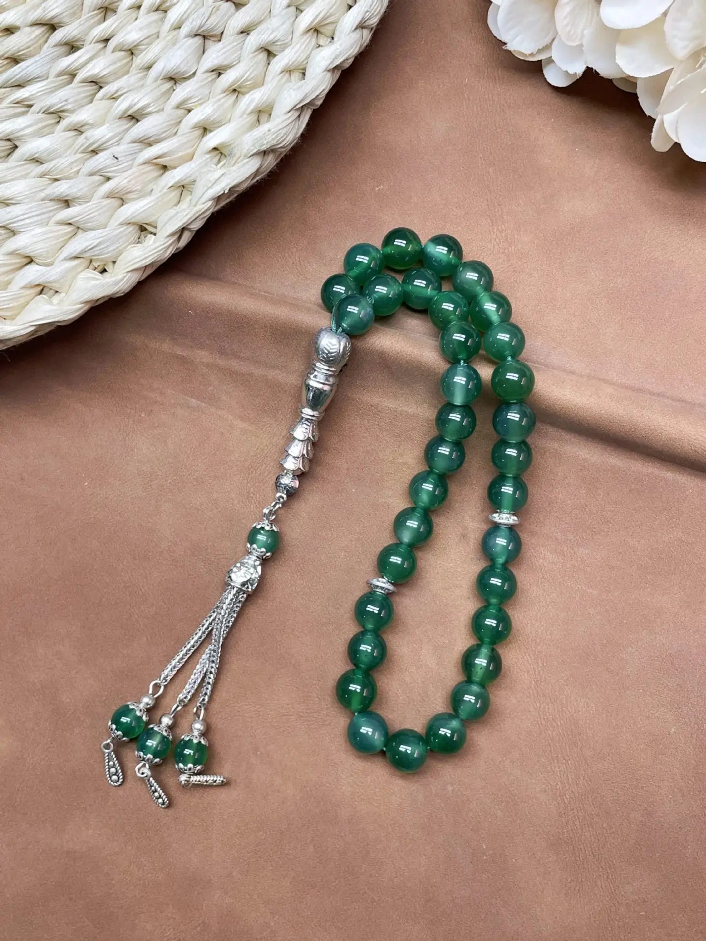 11pcs Islamic 33 Beads Glass Tasbih Arabic Prayer Misbaha Sebha Bracelet Hand Chain Muslim Rosary Jewelry for Men Women Gift