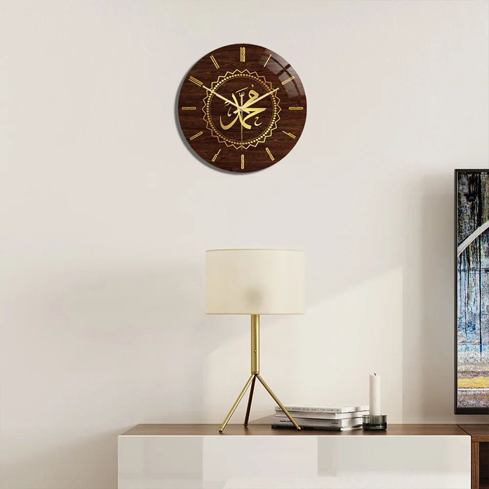 Muslim Ramadan Eid Pattern Wall Clock Rustic Round Design Silent Sweep Home Bedroom Living Room Accurate Timekeeping