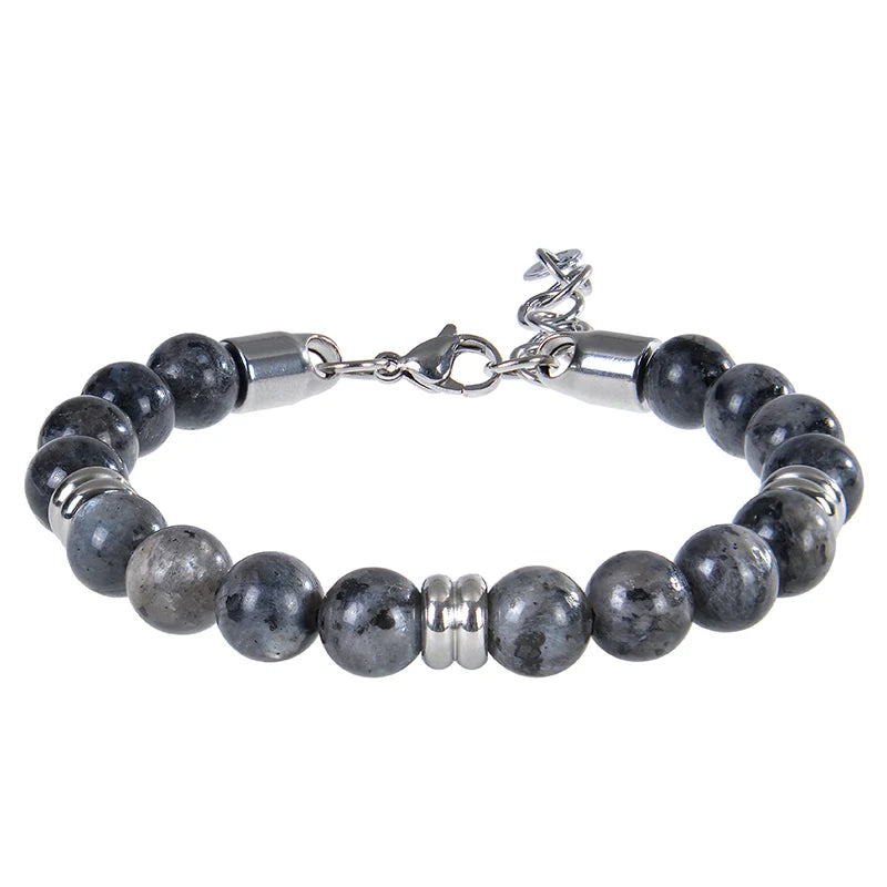 8mm Natural Stone Lapis Lazuli Beaded Bracelet Adjustable Stainless Steel Chain Bracelet for Men Women Handmade Jewelry Gifts