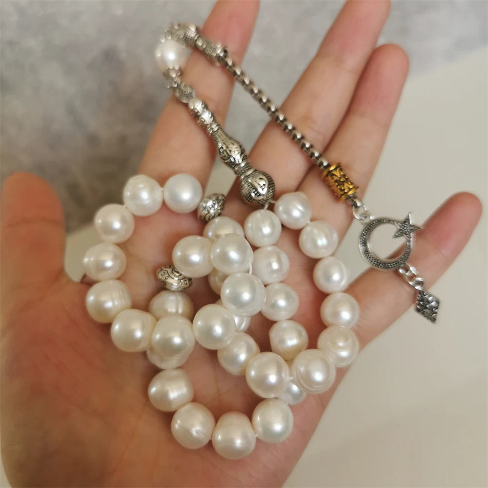 Islamic Rosary Necklace 11-12mm Size natural freshwater pearl Muslim Prayer beads islamic tasbih misbaha subha Wedding Gift