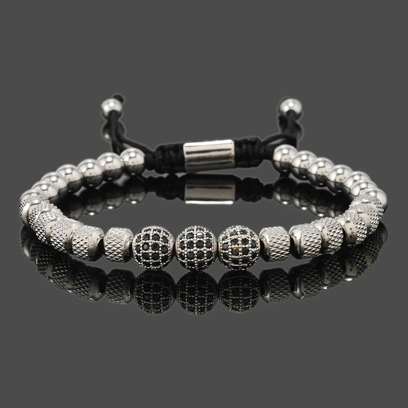 Luxury Royal Golden CZ Ball Man Bracelet Stainless Steel Beads Hand Jewelry Boy Gift