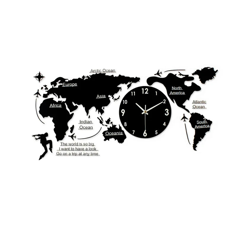 Large 3d Wall Clock Creative World Map Wall Clocks Living Room Luxury Decoration Clock Modern Design Bedroom Silent Clocks