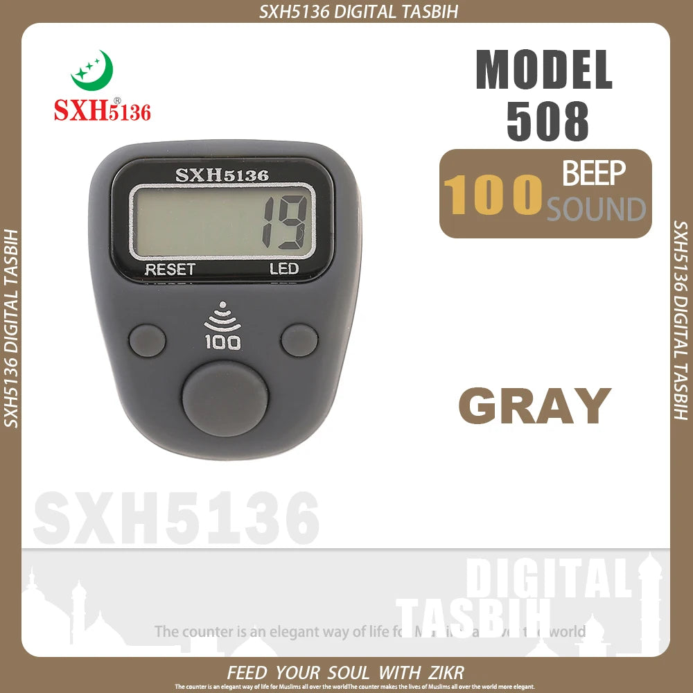 SXH5136 New Model LCD Finger Ring Tally Counter with 100 Beep Sound & LED Light Pray Tasbeeh Zikr Ring Muslim Digital Tasbih