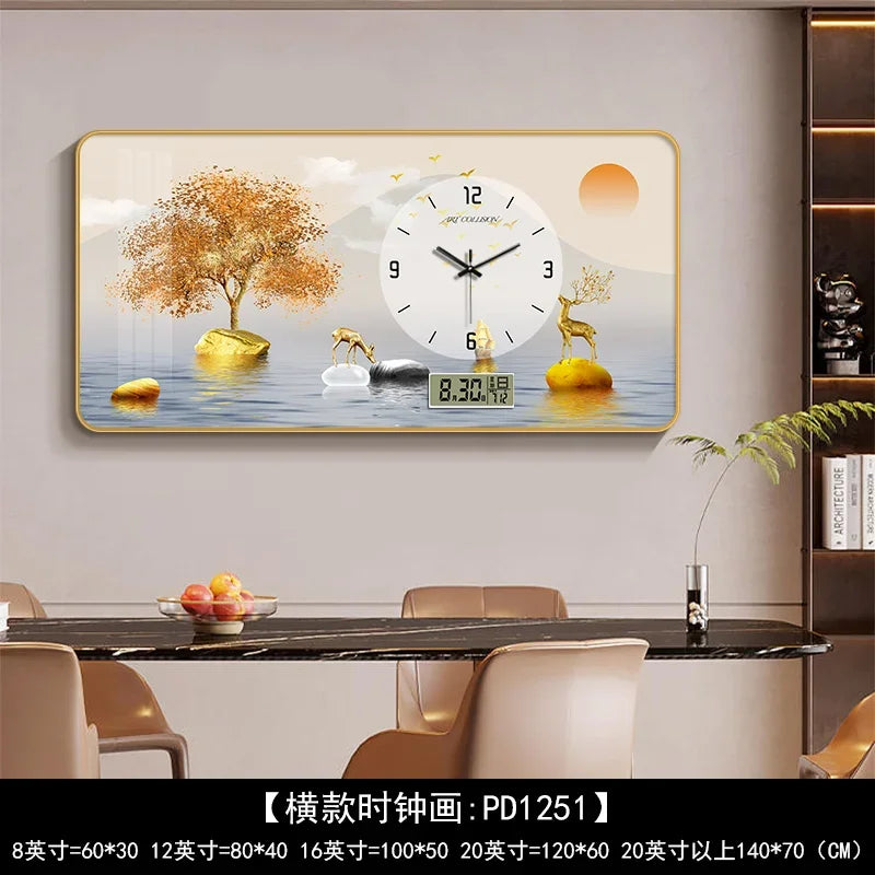 Nordic Light Luxury Clock Wall Clock Living Room and Restaurant Decoration Painting Light and Shadow Elk Perpetual Calendar