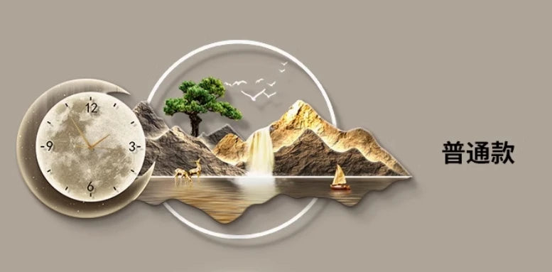 Restaurant Decoration Painting Clock Silent Luxury High Grade Luminous Landscape Mural