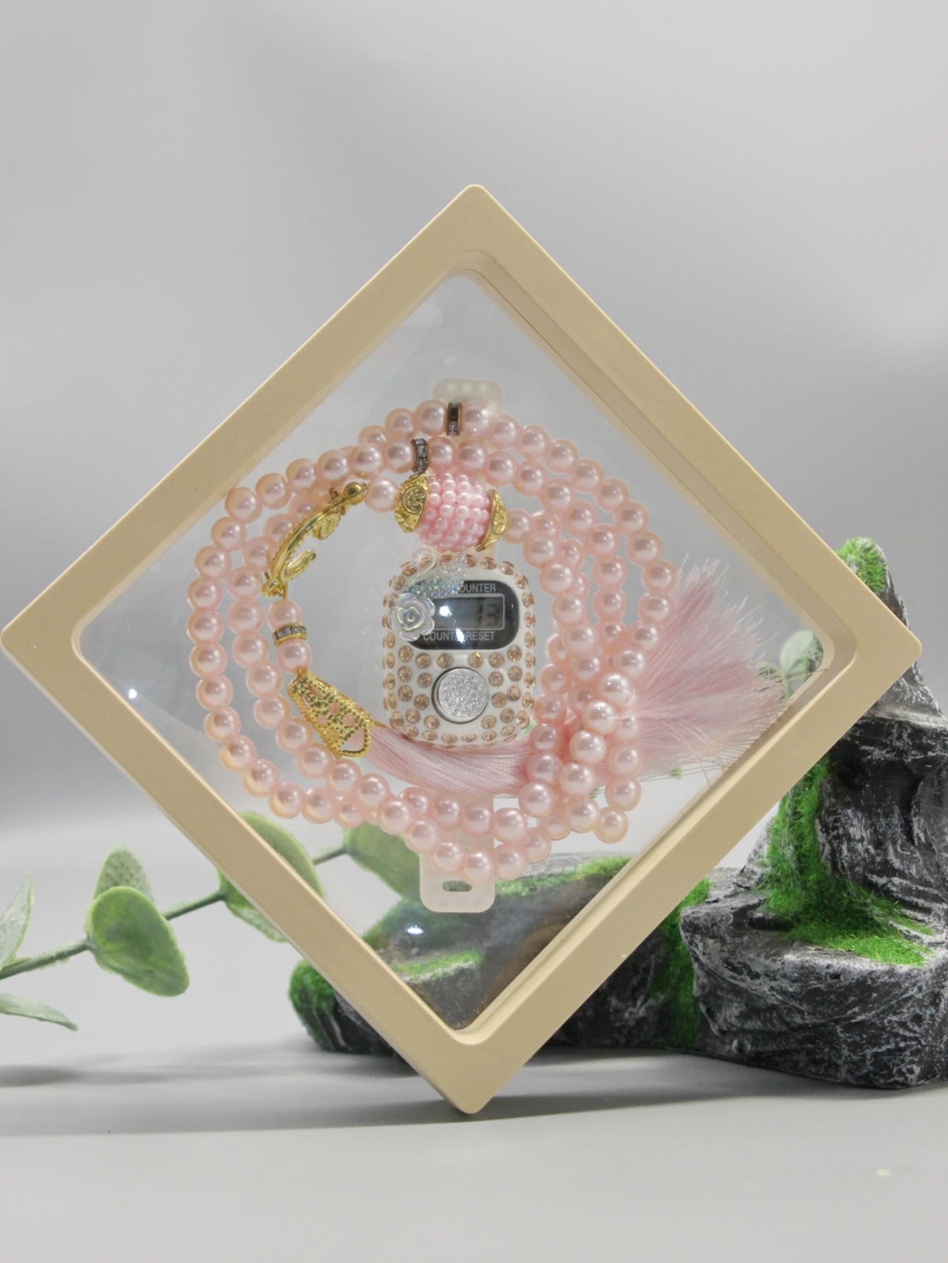 7 Colors Islamic Prayer Counter + 99 Beads Crystal Tasbih Set | Bow/Flower/Insect Random | Transparent Gift Box