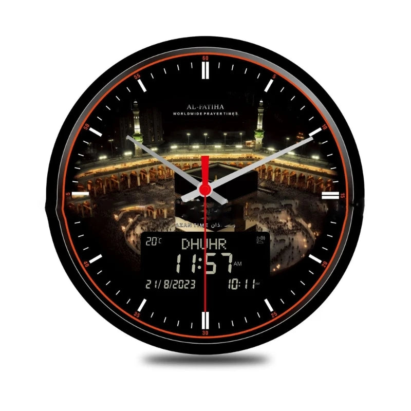 Contemporary Wall Clock Round Azan Clock 13inch Screen with Smooth Operation N0HC