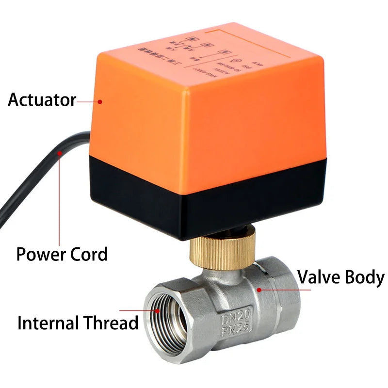 AC220V DC12V-24V Electric Thread Stainless Steel Ball Valve 2-control 3-wire Solenoid Water Valve Actuator, DN15/20/25/32/40/50
