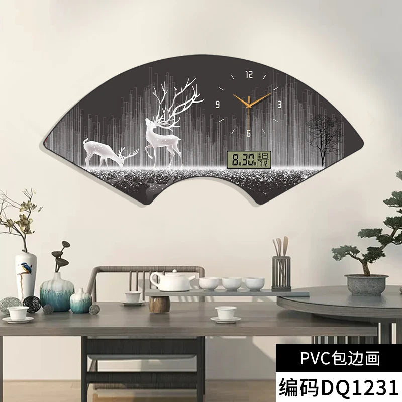 Fan-shaped Perpetual Calendar Electronic Clock Simple Wall Clock Living Room Dining Room Decoration Lamp Picture Clock