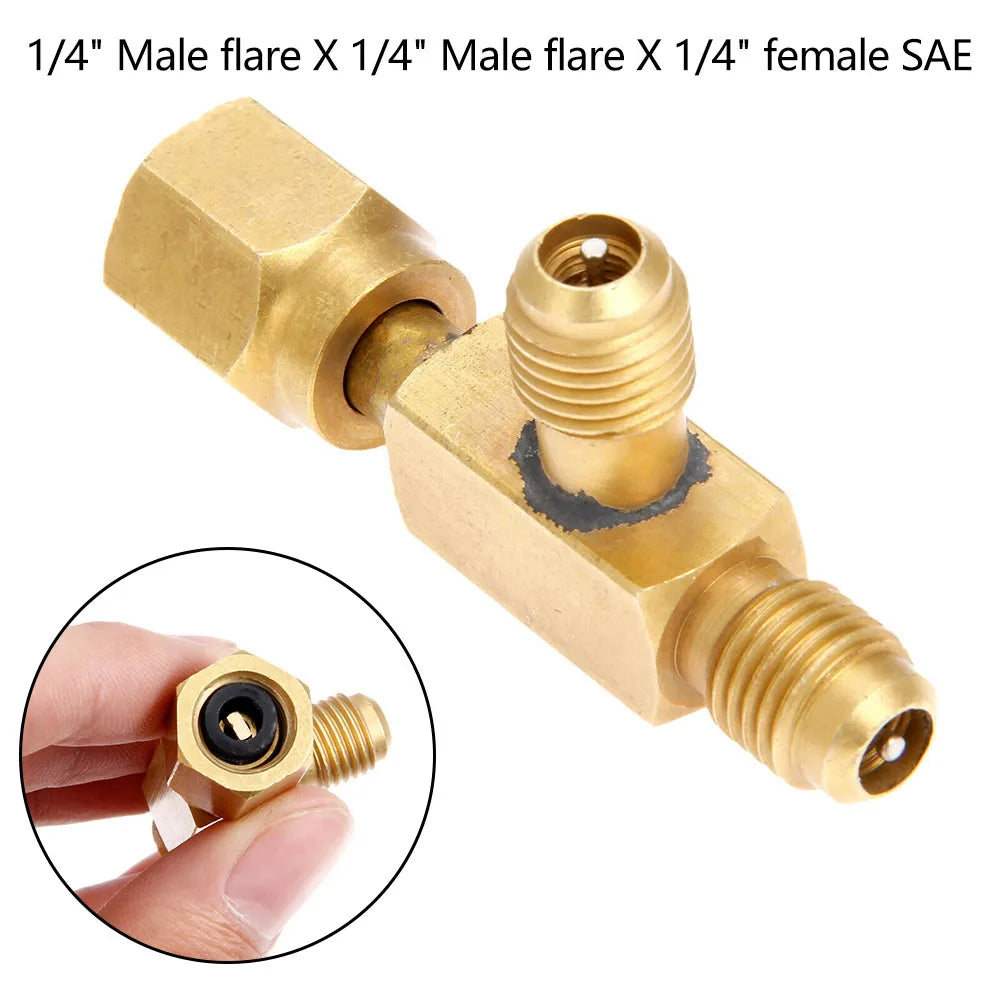 1pc T Type Adapter Tee Adapter 1/4X1/4X1/4\"SAE Flare Add Gauge Deep Vacuum Pump/Manifold Set Solid Brass Tee Adapter