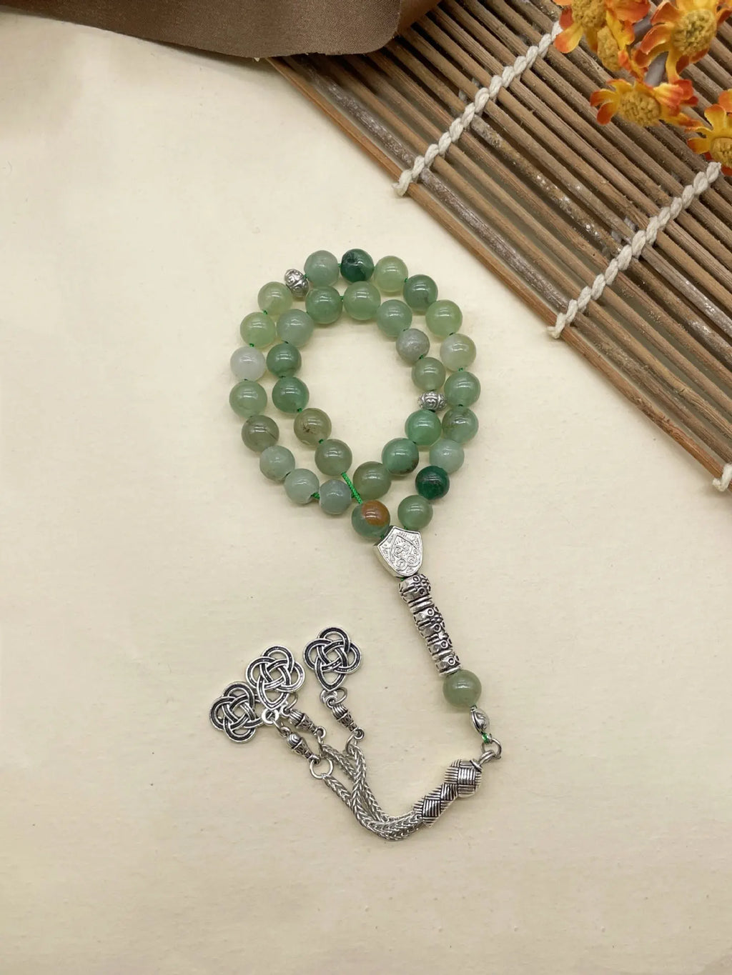 6pcs Natural Stone Beads Islamic Tasbih 8mm 33 Beads Misbaha Sebha Rosary Bracelet Muslim Men Women Meditation Prayer Jewelry