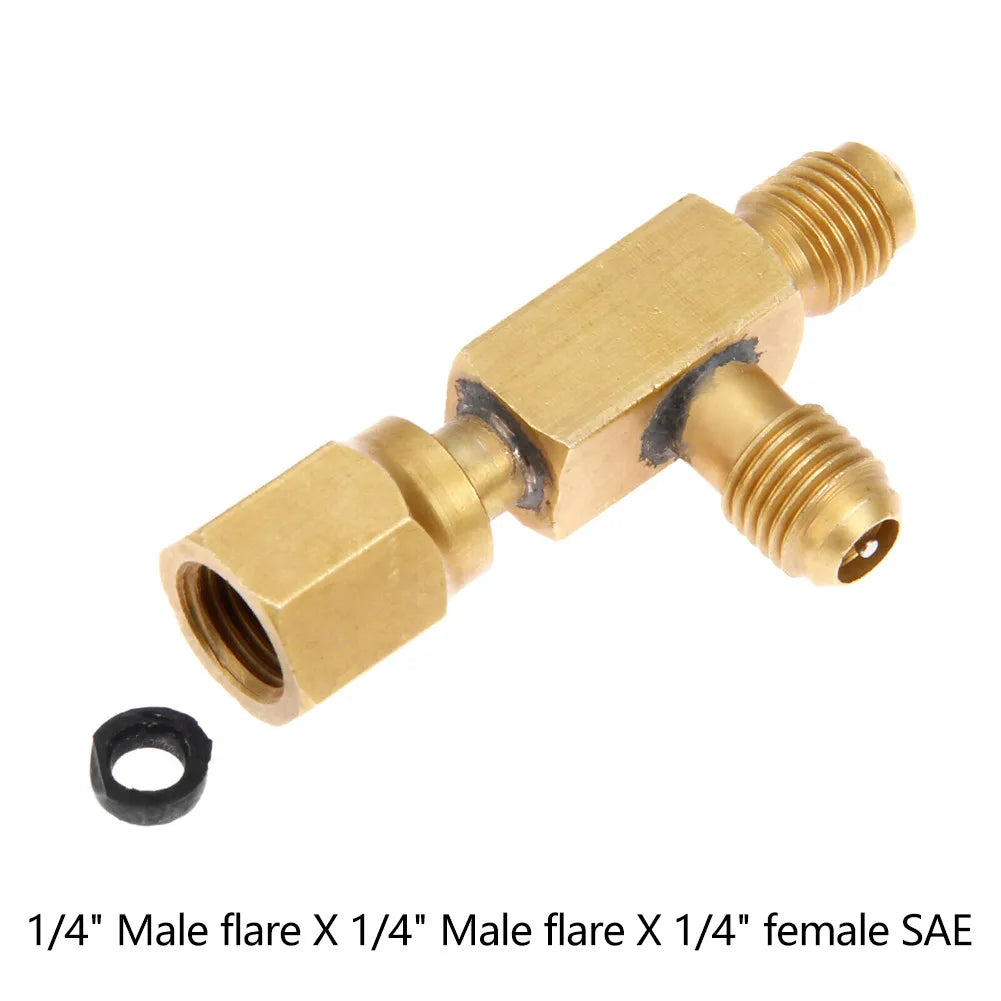 1pc T Type Adapter Tee Adapter 1/4X1/4X1/4\"SAE Flare Add Gauge Deep Vacuum Pump/Manifold Set Solid Brass Tee Adapter