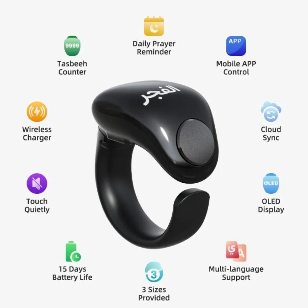 Gifts Adjustable Tasbih Counter Zikr Rings Waterproof 3 Size(18/20/22mm) Finger Counter APP Support Muslims Digital Counter