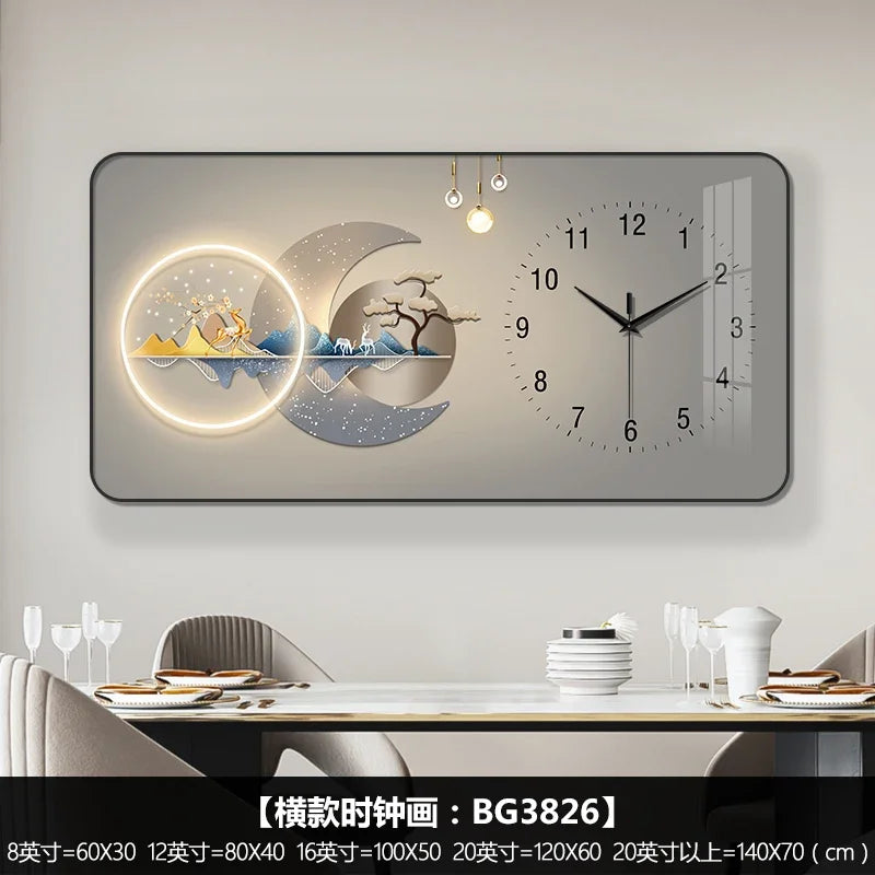 Nordic Light Luxury Clock Wall Clock Living Room and Restaurant Decoration Painting Light and Shadow Elk Perpetual Calendar