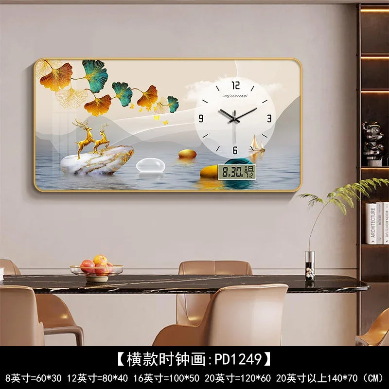 Nordic Light Luxury Clock Wall Clock Living Room and Restaurant Decoration Painting Light and Shadow Elk Perpetual Calendar