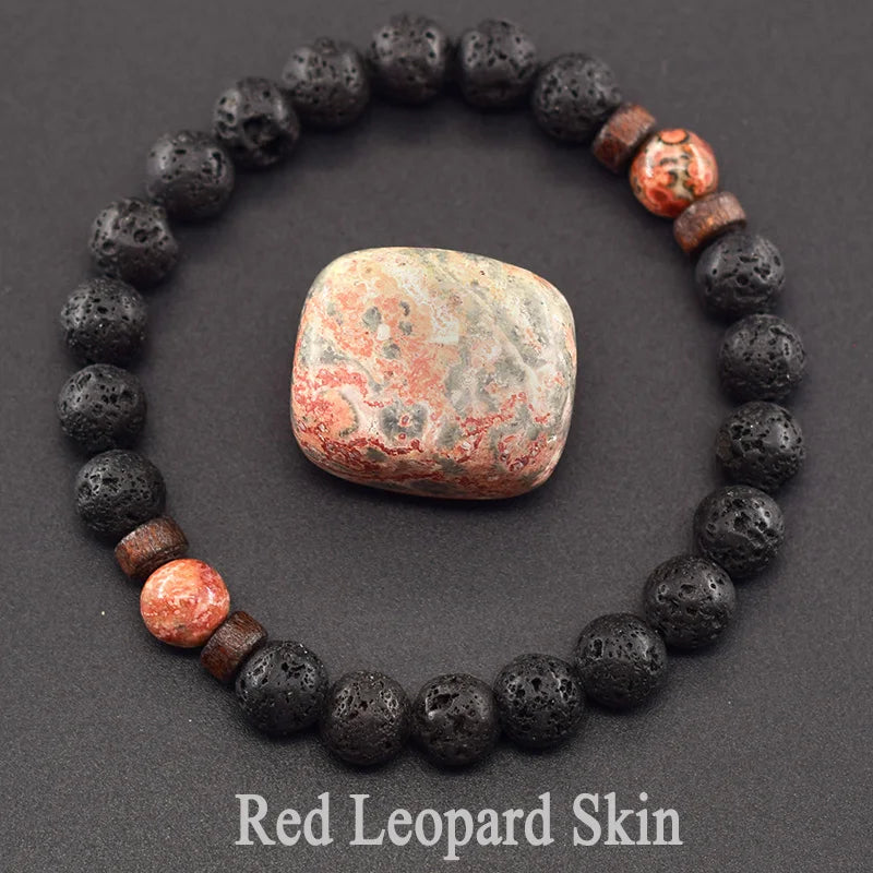 Natural Stone Red Stripe Agate Beads Bracelet Women Men Genuine Red Carnelian Round Bangle Natural Volcanic Stone Bracelet Gift