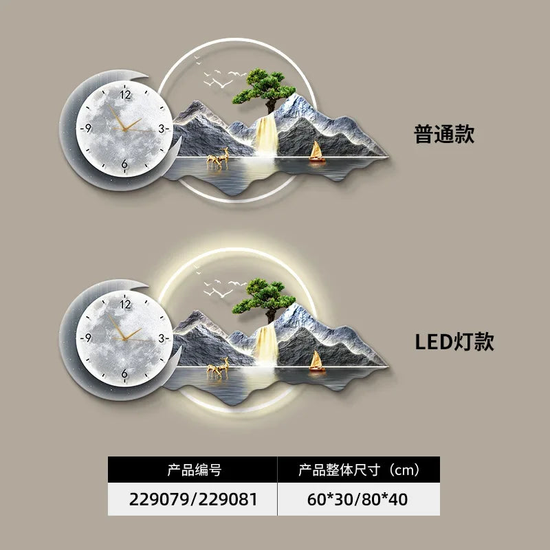 Restaurant Decoration Painting Clock Silent Luxury High Grade Luminous Landscape Mural