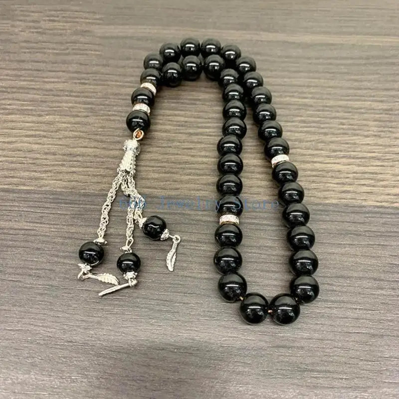 F2TD Crystal Prayer Beads Tassels Hand Bracelet Islamic 33 Beads Rosary Bracelet Religious Jewelry Gift for Men Women