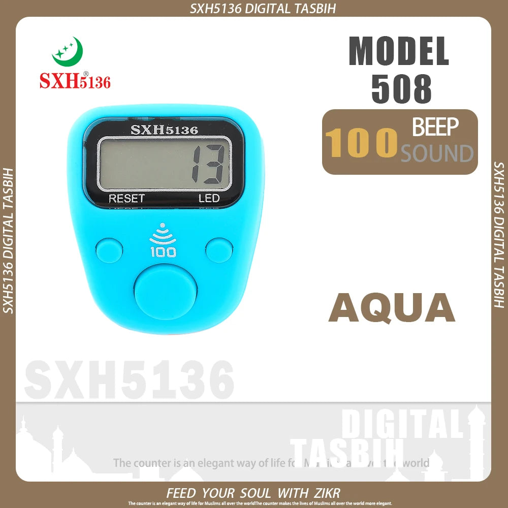 SXH5136 New Model LCD Finger Ring Tally Counter with 100 Beep Sound & LED Light Pray Tasbeeh Zikr Ring Muslim Digital Tasbih