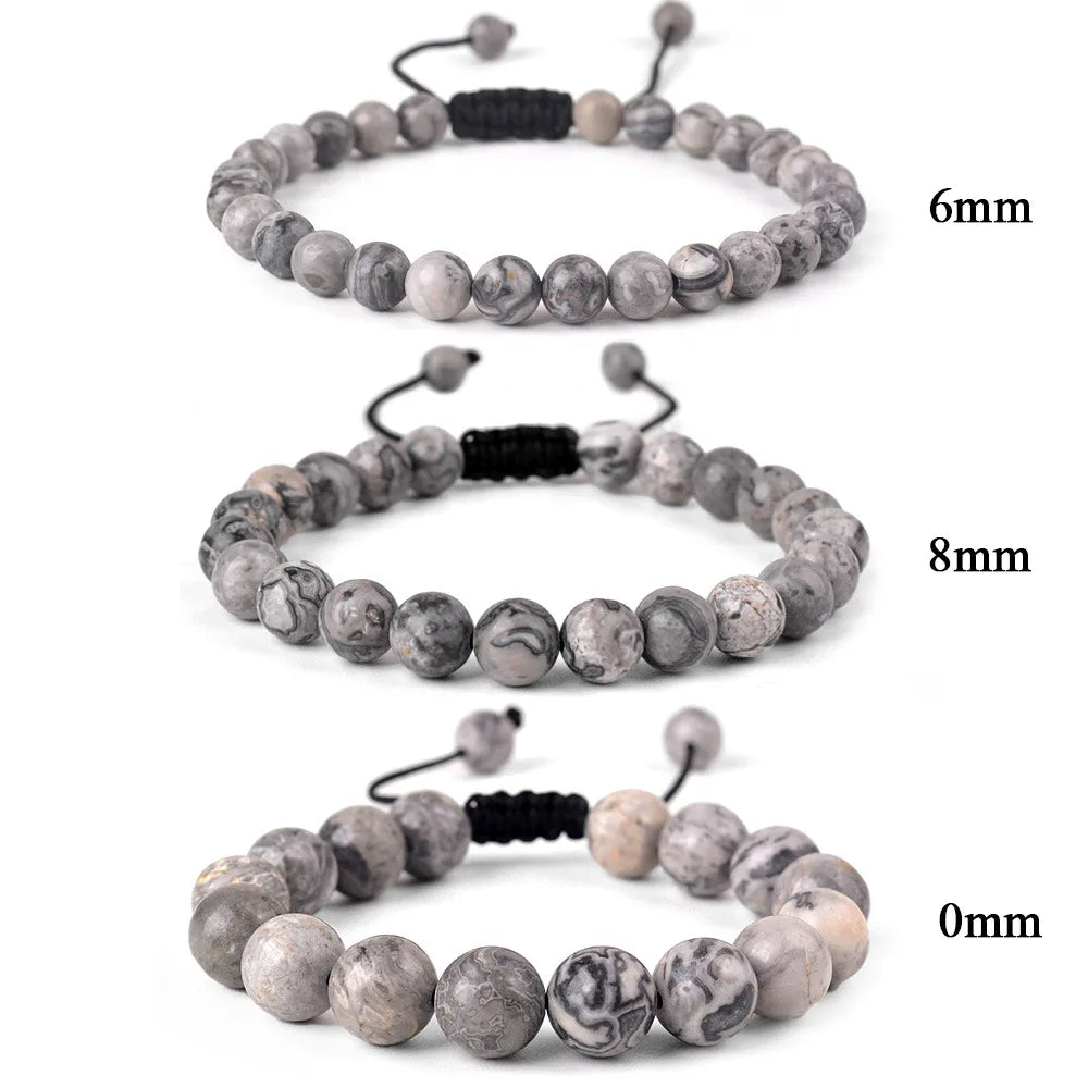 6mm 8mm 10mm Natural Stone Bracelet, Tiger Eye Agate Lava Bead Unisex Adjustable Handwoven Boho Jewelry Gift for Men Women