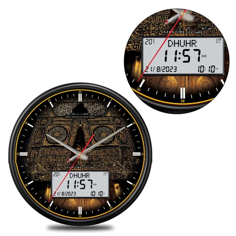 Contemporary Wall Clock Round Azan Clock 13inch Screen with Smooth Operation N0HC