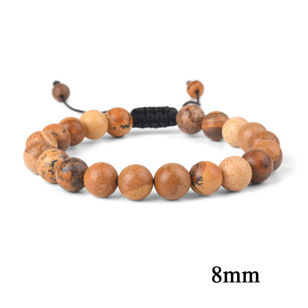 6mm 8mm 10mm Natural Stone Bracelet, Tiger Eye Agate Lava Bead Unisex Adjustable Handwoven Boho Jewelry Gift for Men Women