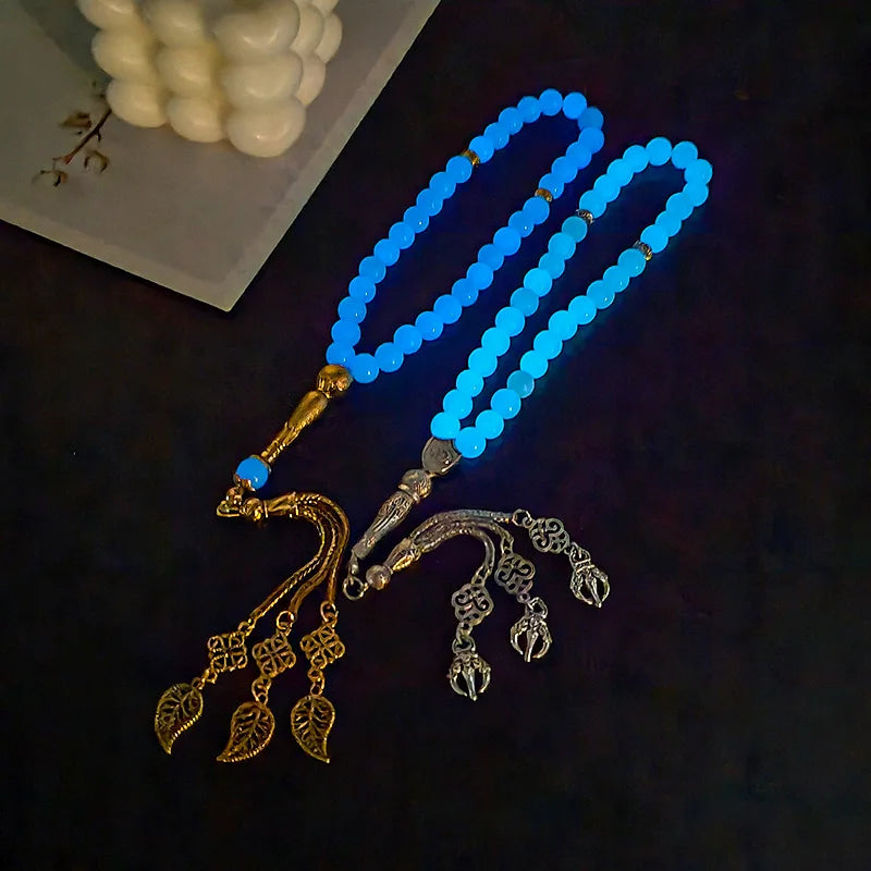 Creative 33 Luminous Stone Muslim Rosary Bracelet 8mm Handmade Prayer Bead Bracelet (Dhikr) Ideal Gift for Ramadan