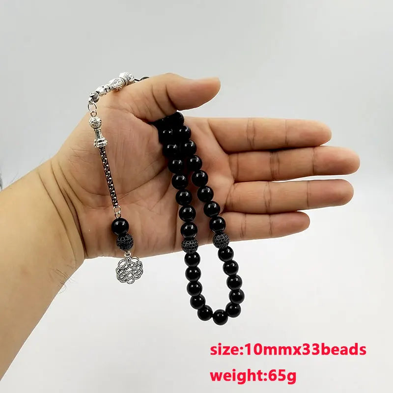 Tasbih Natural Black Agates With Zircon Rosary Beads Muslim Bracelet Eid gift misbaha Islamic accessorise 2023 Turkish Jewelry