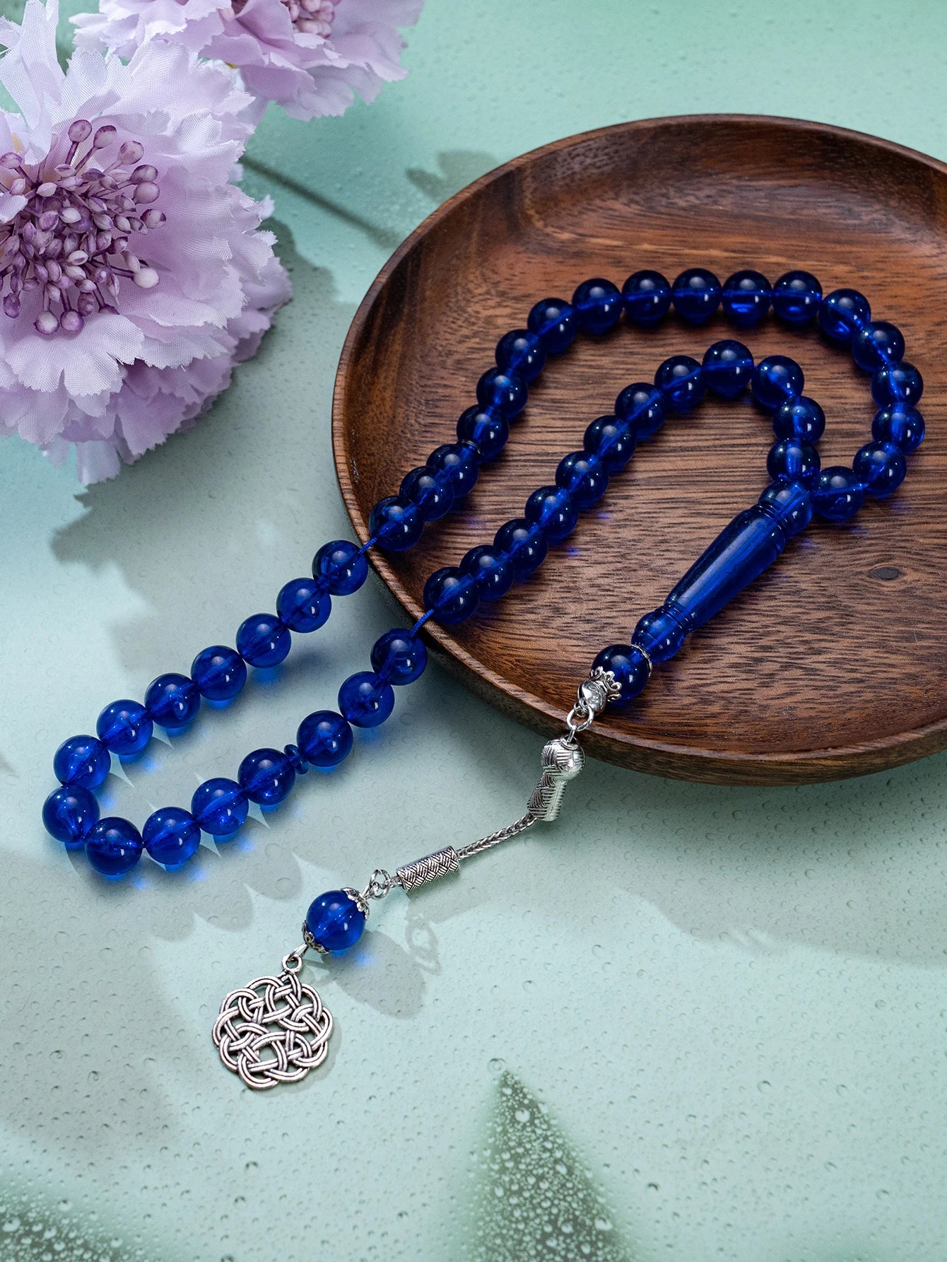 1 Islamic prayer counting bracelet | 45 acrylic beads | Rotatable silver Arabic pattern pendant | Unisex prayer tool