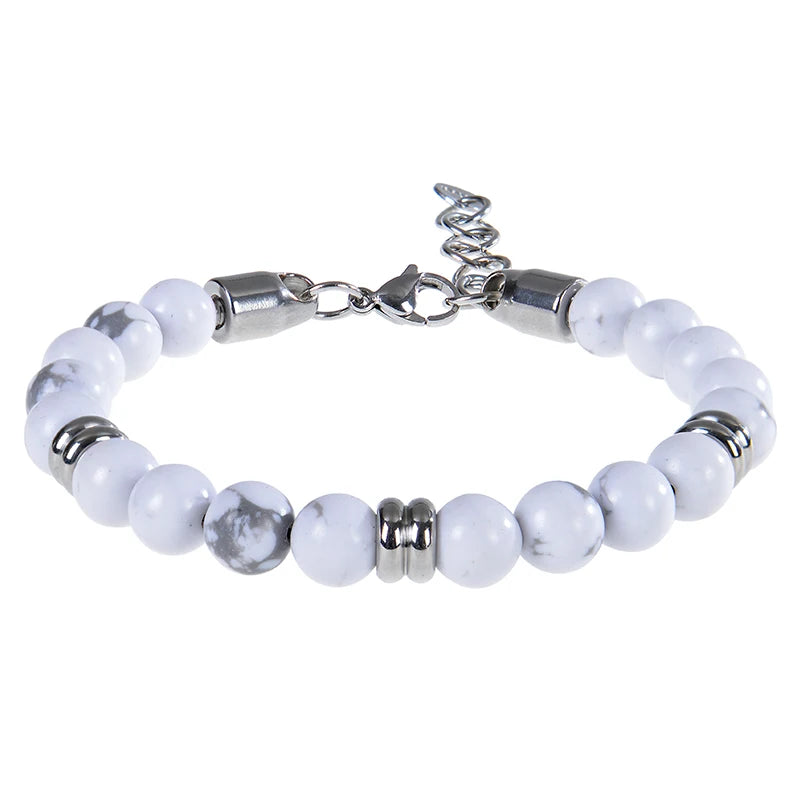 8mm Natural Stone Lapis Lazuli Beaded Bracelet Adjustable Stainless Steel Chain Bracelet for Men Women Handmade Jewelry Gifts