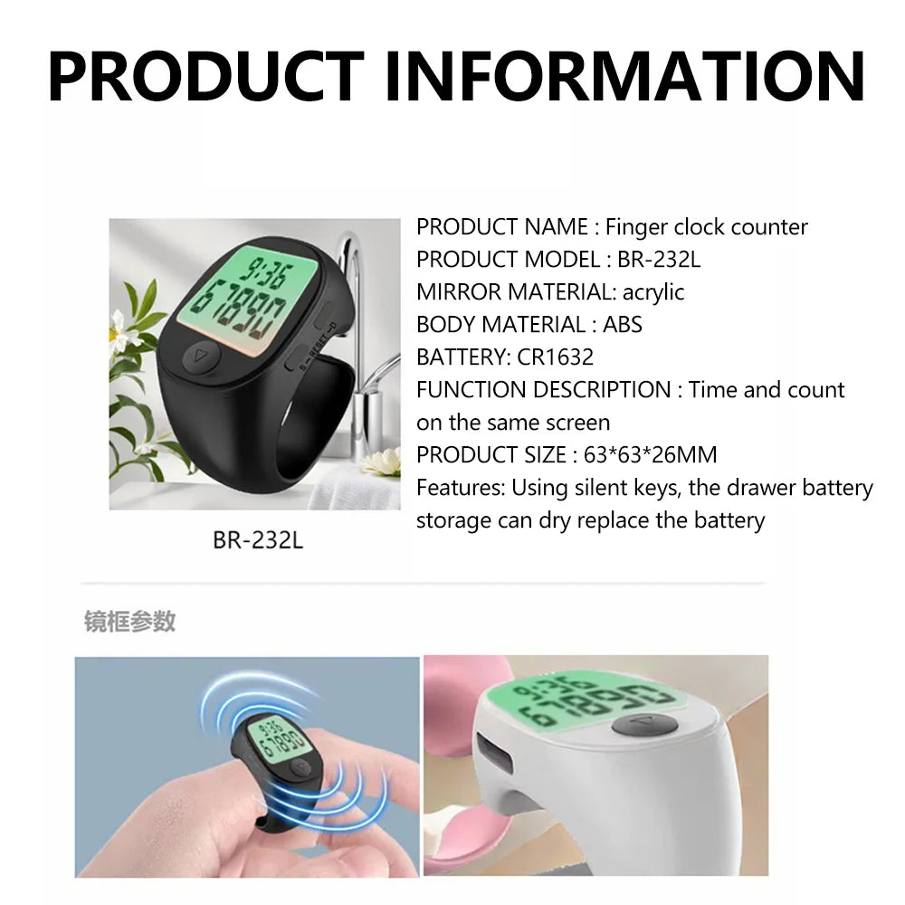 NEW Smart Zikr Ring Praise Tasbih Tally Electronic Digital Counter for Muslims Prayer Time Vibration Reminder Waterproof