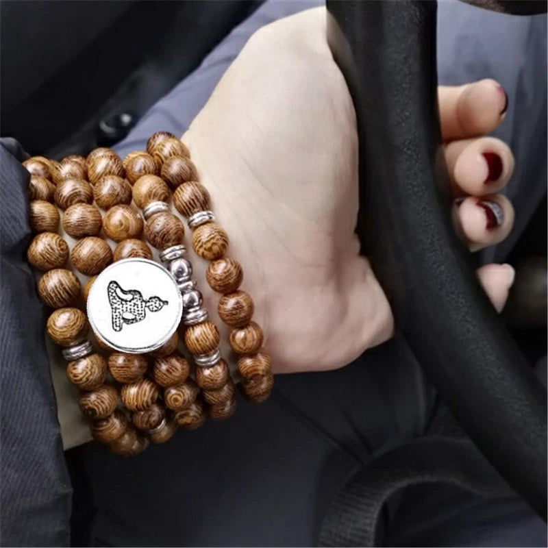 Wood Multi-layer Prayer Beads Bracelet Charm Meditation Yoga Rosary Lucky Wooden Bracelet For Women Men Jewelry Drop shipping