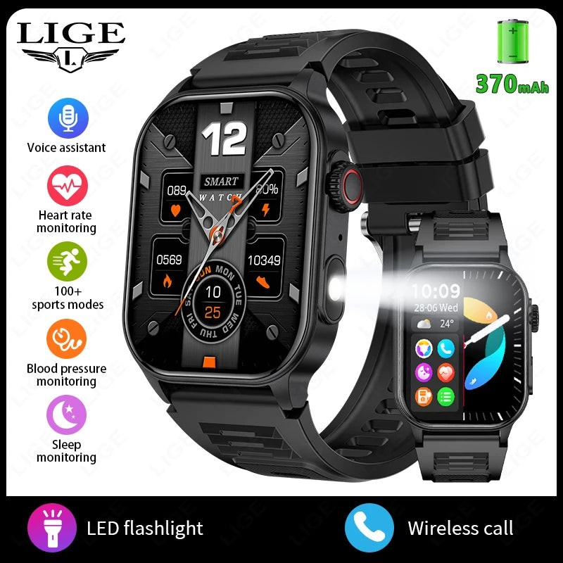 LIGE Smart Watch for Men Women LED Flashlight Full Touch Screen Sport Fitness Watches BT Call Digital Smartwatch Wristwatch New